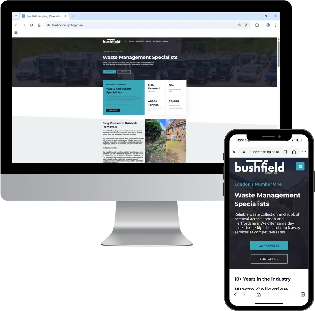 Bushfield Recycling website shown on desktop and mobile