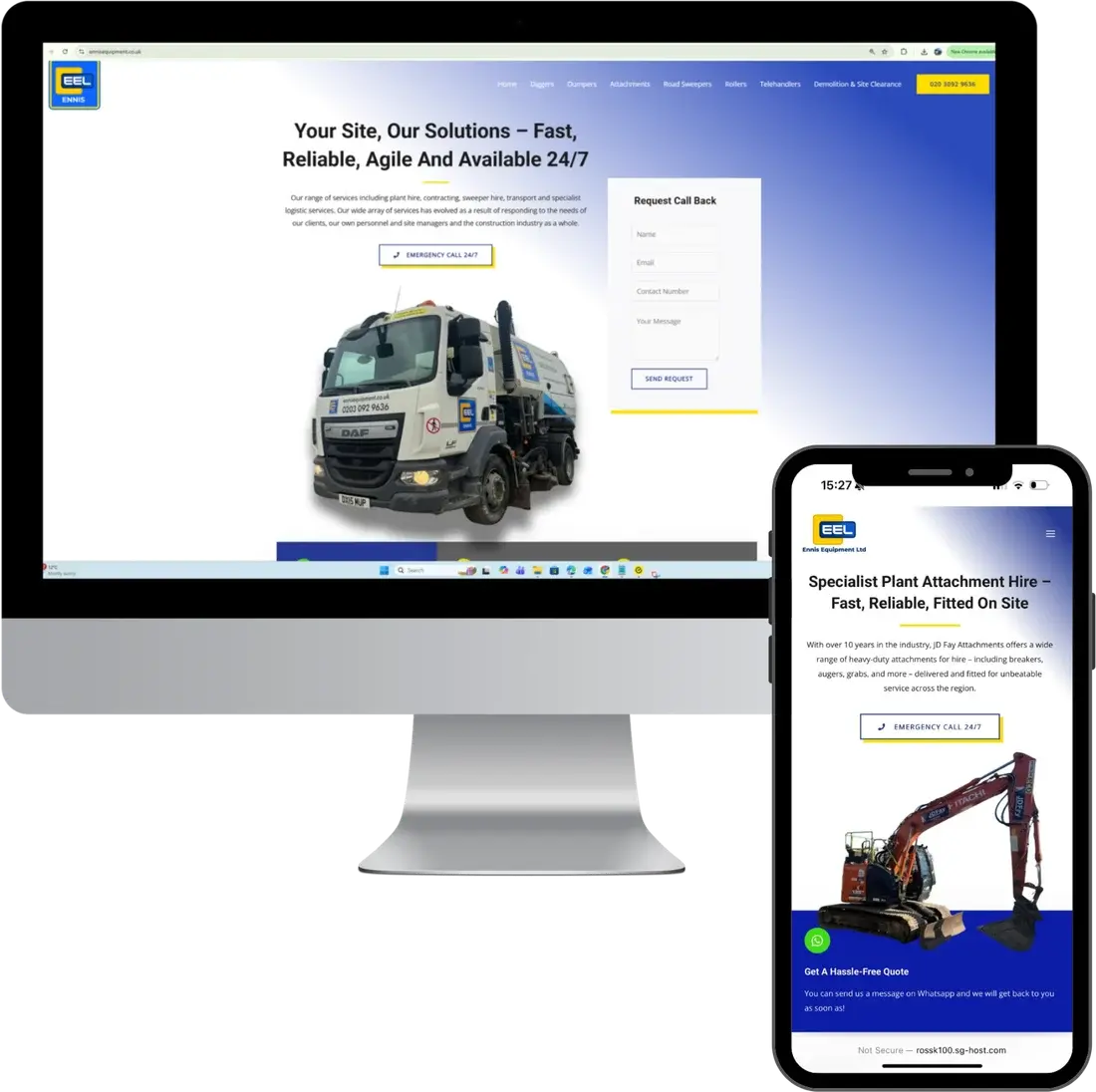 Ennis Equipment website shown on desktop and mobile